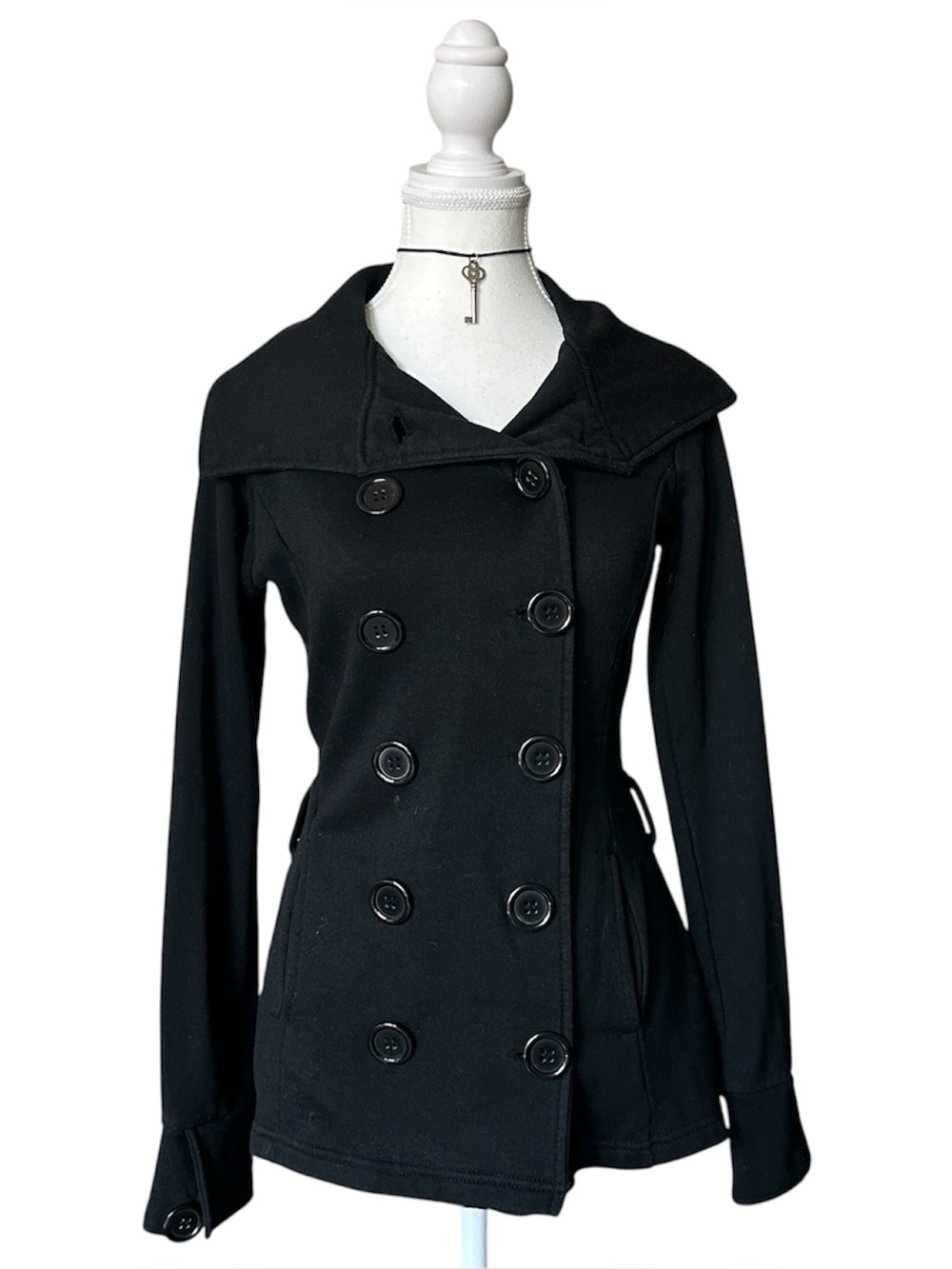 Y2K Grunge “SWS” Basic Black Peacoat Style Button-up Jacket